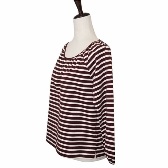 J Crew Brown Striped 3/4 Sleeved Back Tie Cotton Blouse Size S - Picture 2 of 6